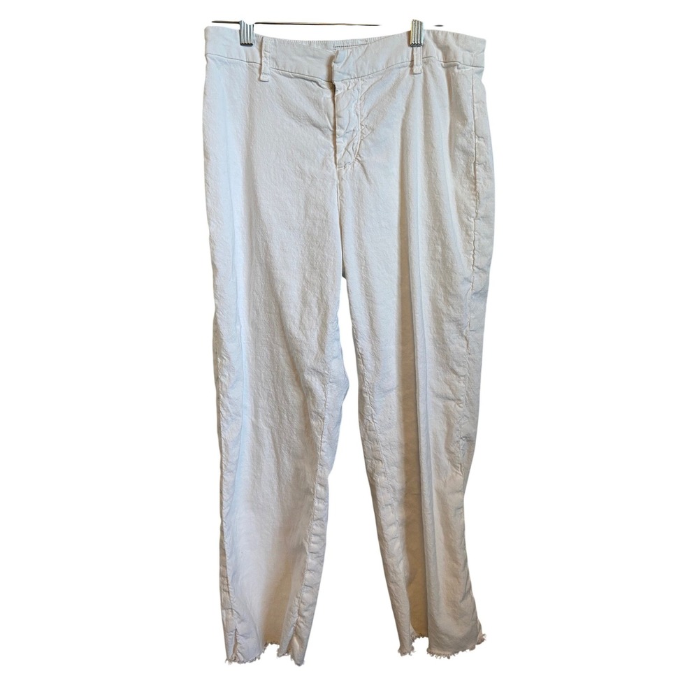 Frank & Eileen Kinsale White Italian Cotton Linen Raw Hem Pants Size 8‎ USA
